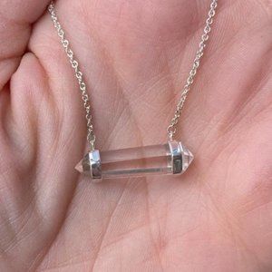 Sterling Silver Double Terminated Quartz Necklace, Reiki, Yoga Jewelry, Healing